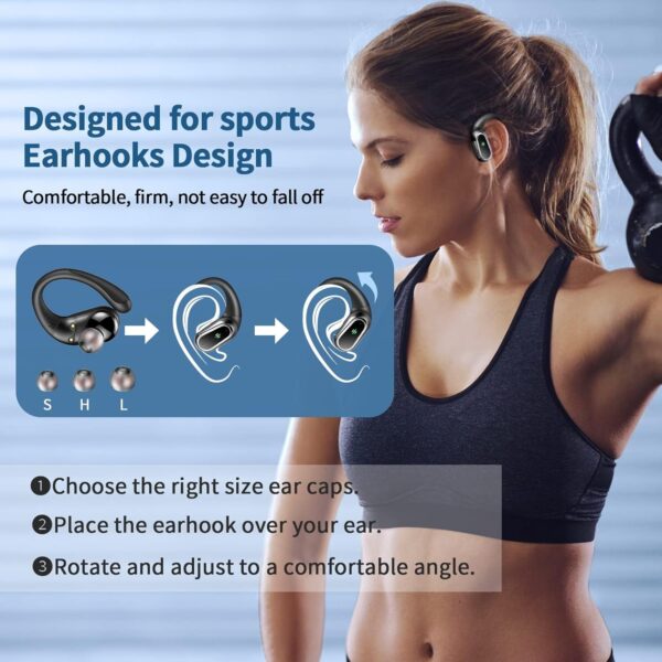 Wireless Earbuds, 2025 Bluetooth 5.4 Headphones Sport, Bluetooth Earbuds with ENC Noise Canceling Mic, 75H Stereo Wireless Headphones IP7 Waterproof with Earhooks, Dual LED Display for Workout/Running - Image 4